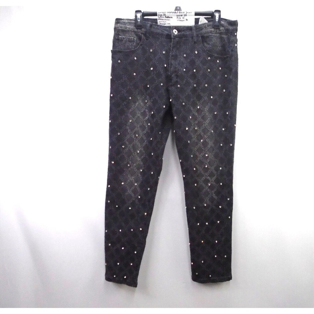 Womens 34 Black Bling Jeans Studded Rhinestone Patterned Slim Leg Pants Sparkle